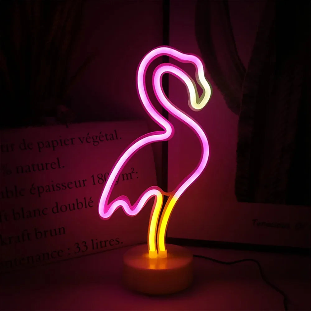 Flamingo Cactus Neon Signs with Base LED Light