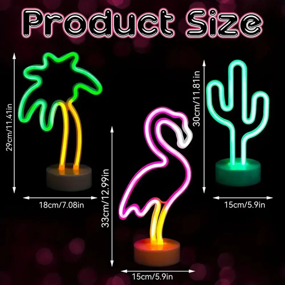 Flamingo Cactus Neon Signs with Base LED Light
