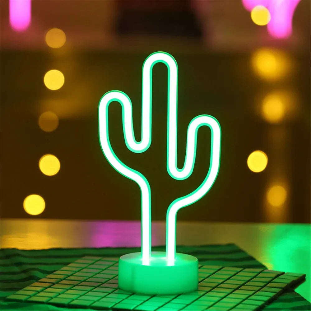 Flamingo Cactus Neon Signs with Base LED Light