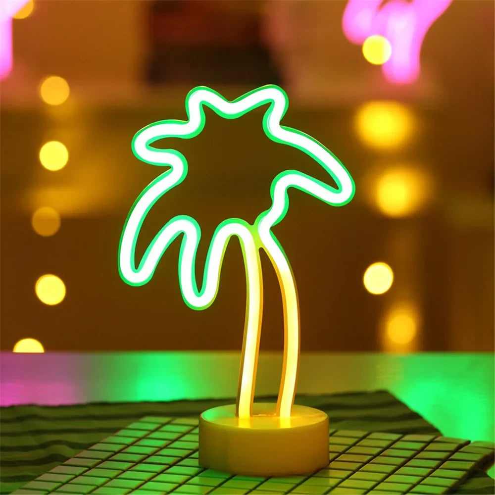 Flamingo Cactus Neon Signs with Base LED Light