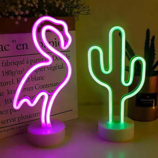 Flamingo Cactus Neon Signs with Base LED Light